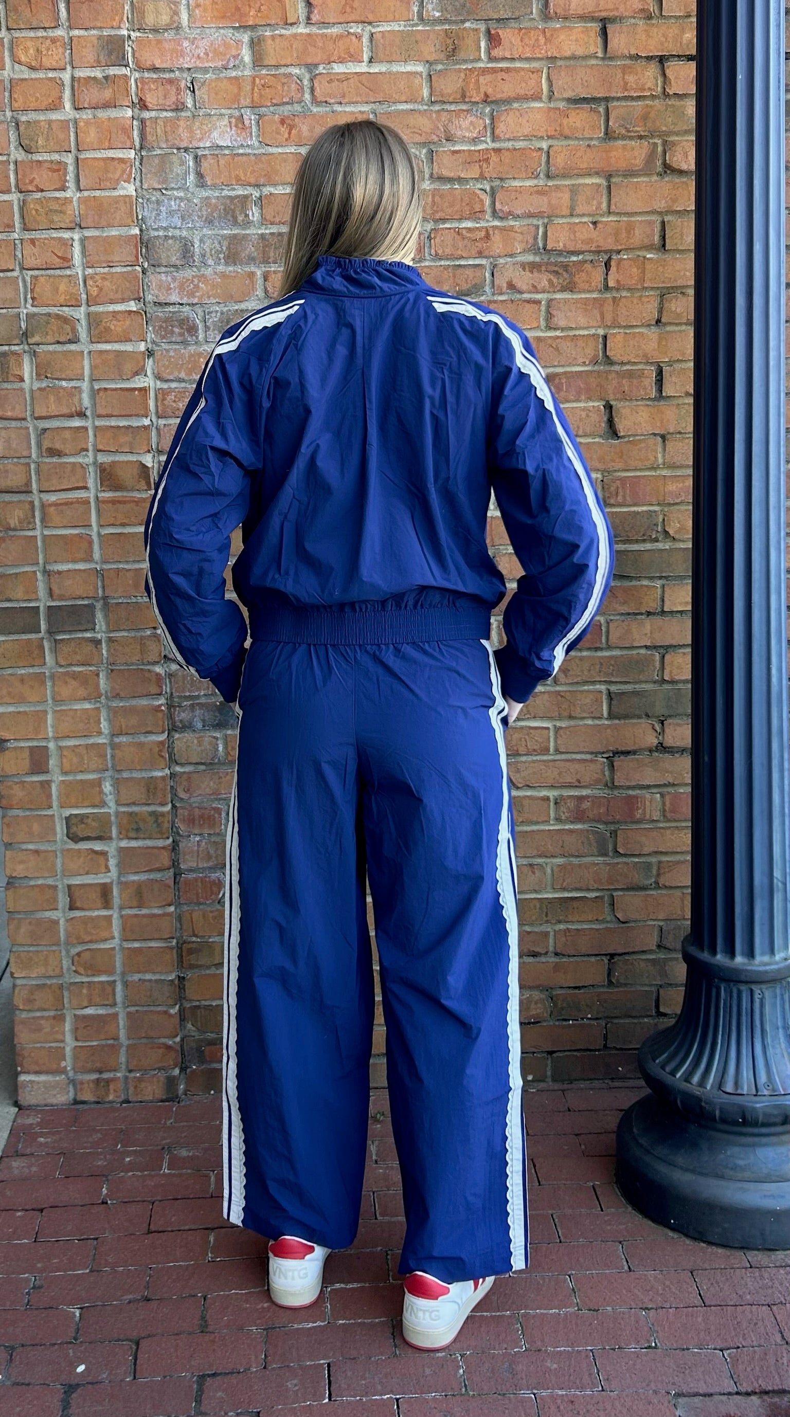 Track jacket with lace detail-navy