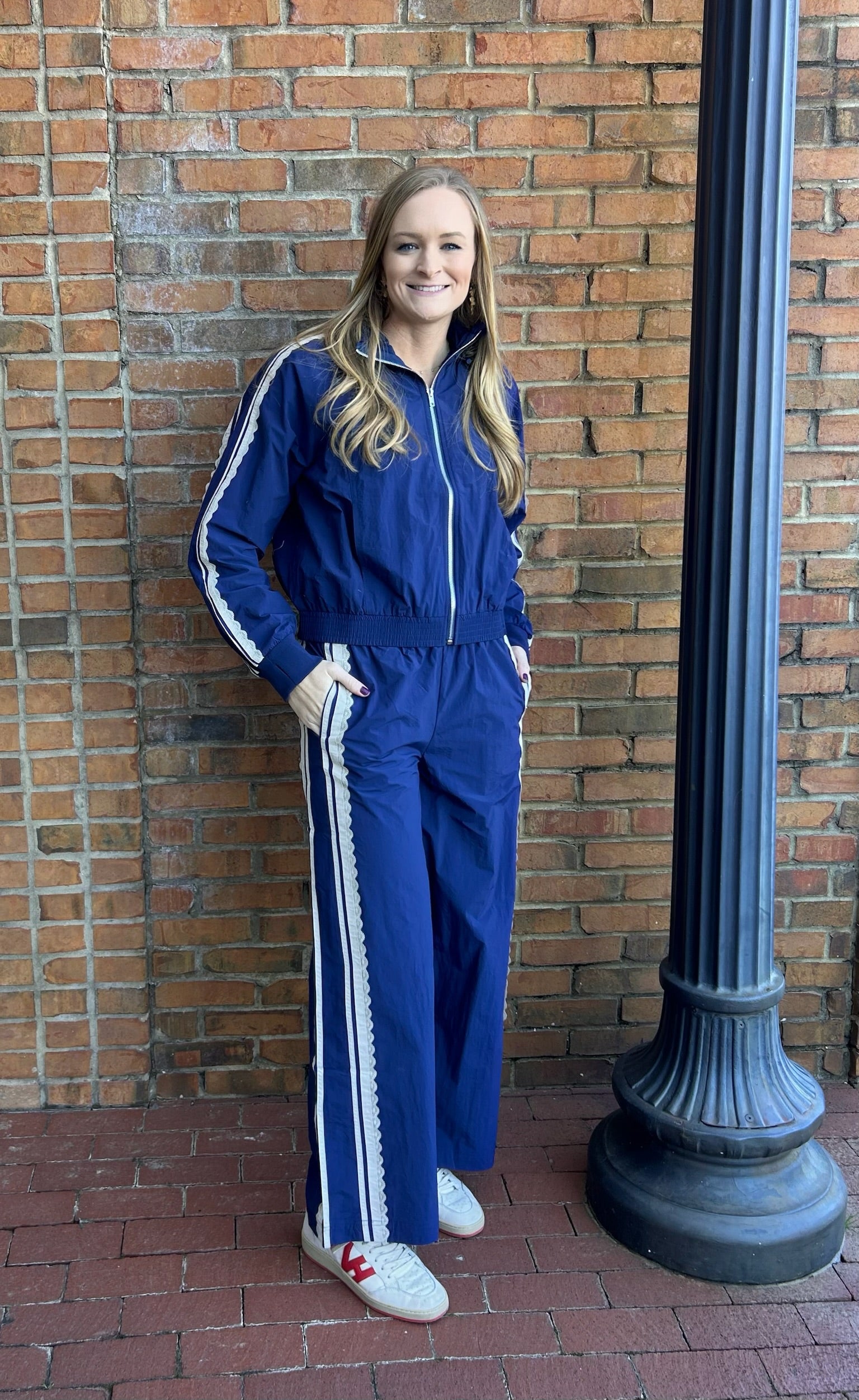 Track jacket with lace detail-navy