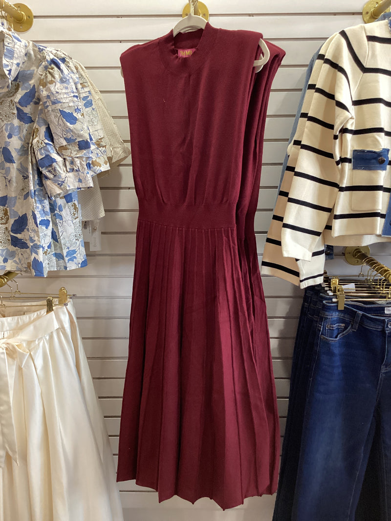 Maroon Pleated Sweater Dress