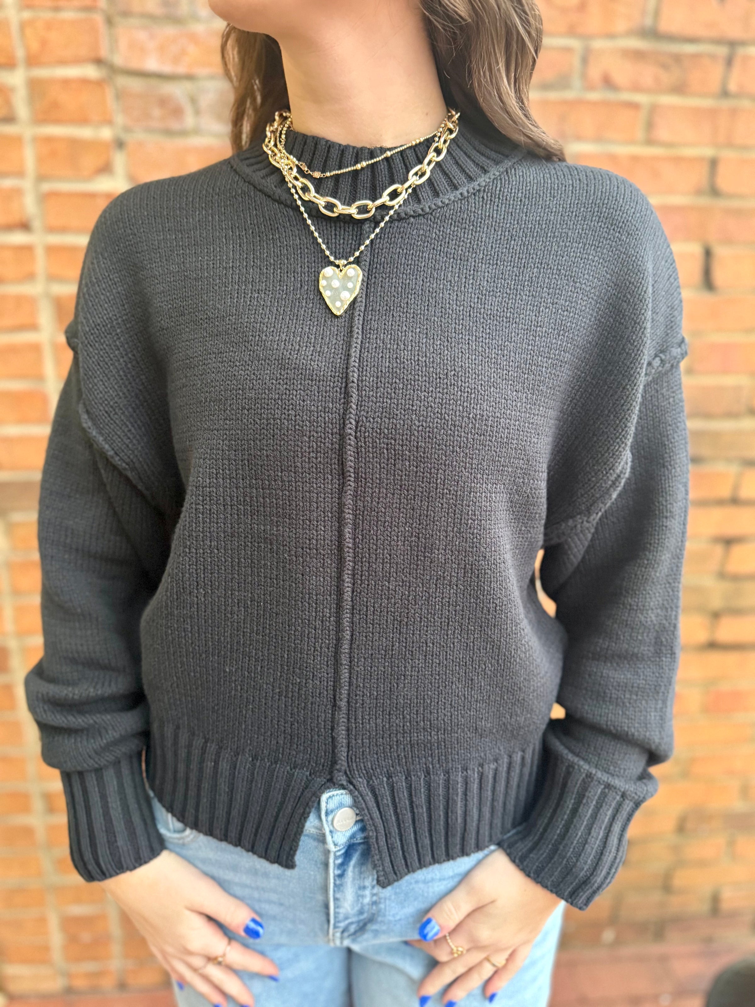 Split Hem Sweater - Black