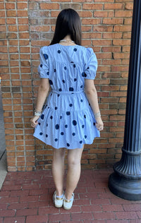 Polka Dot Print Button Down Puff Sleeve Dress