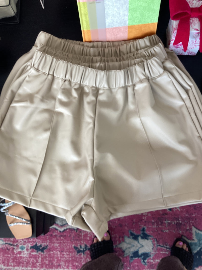 Leather Shorts - Tan