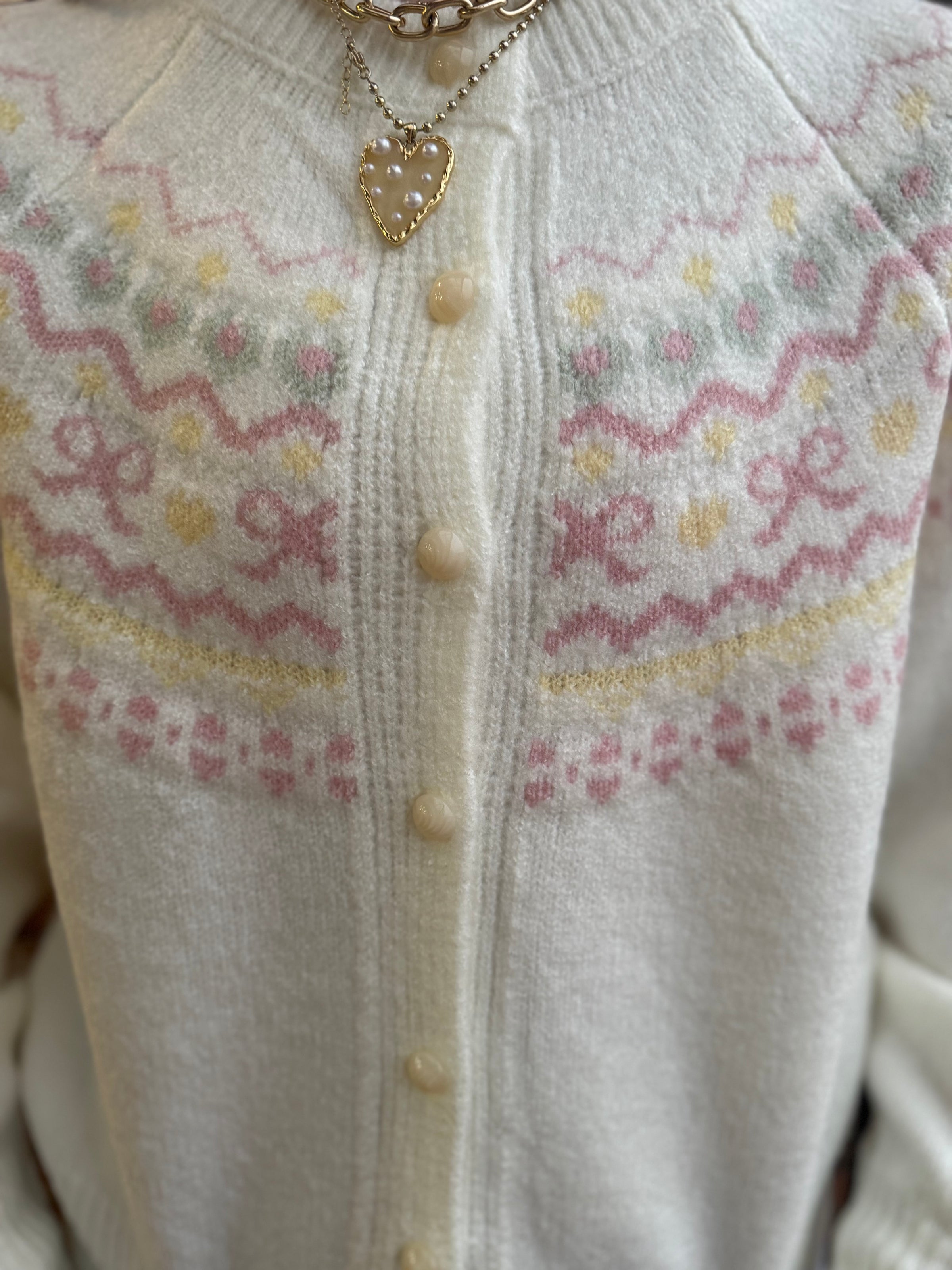 Cream Heart and Bow Button up Sweater