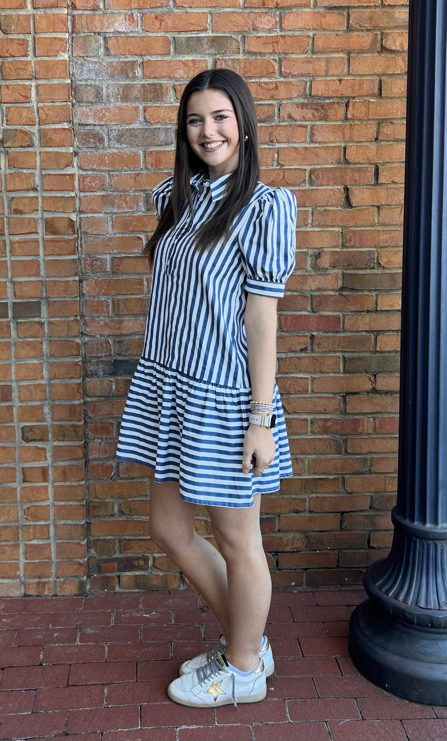 Stripped Short Sleeve Drop Waist Dress M Stripped Short Sleeve Drop Waist Dress M