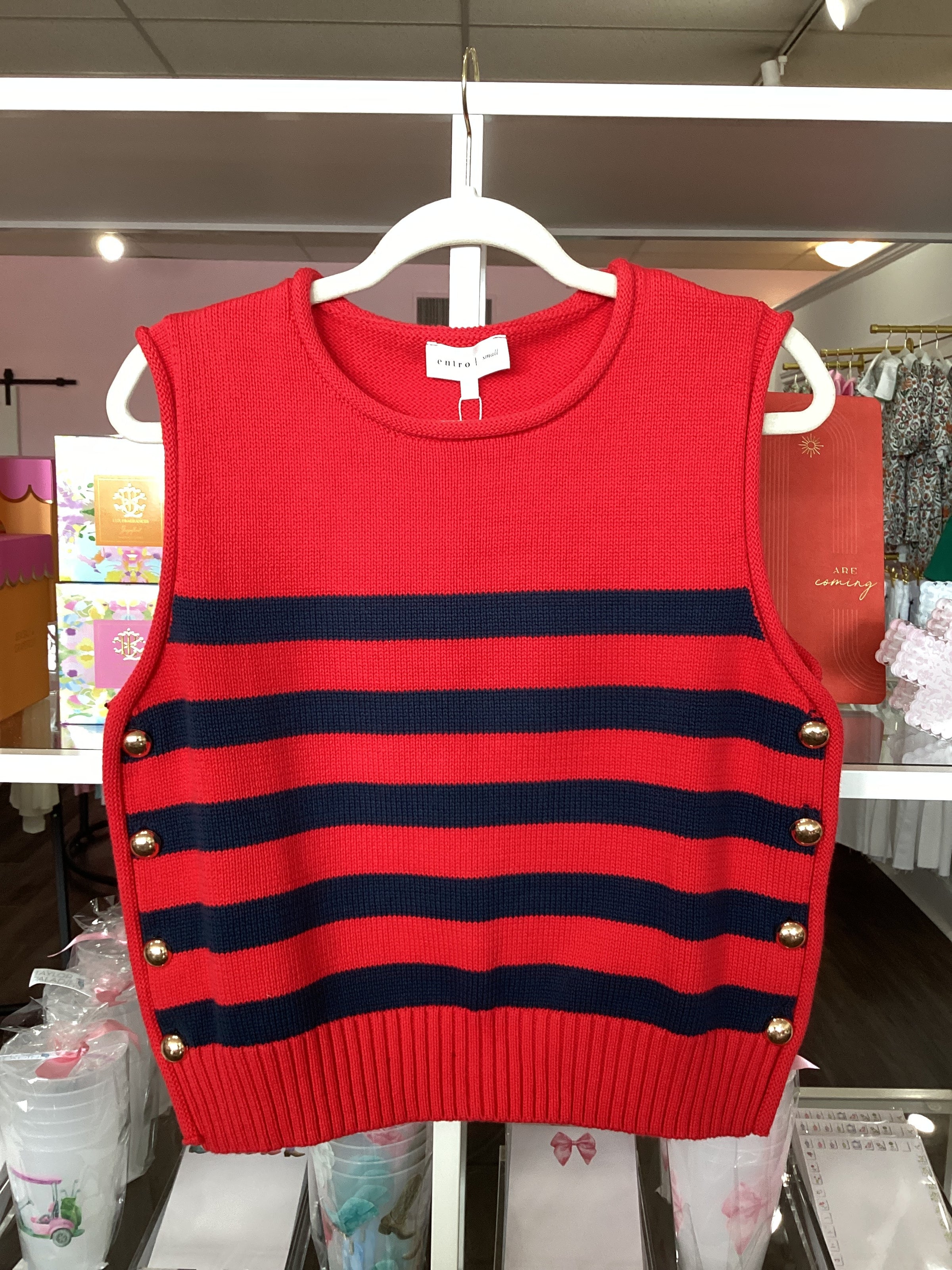 Navy and red striped sweater