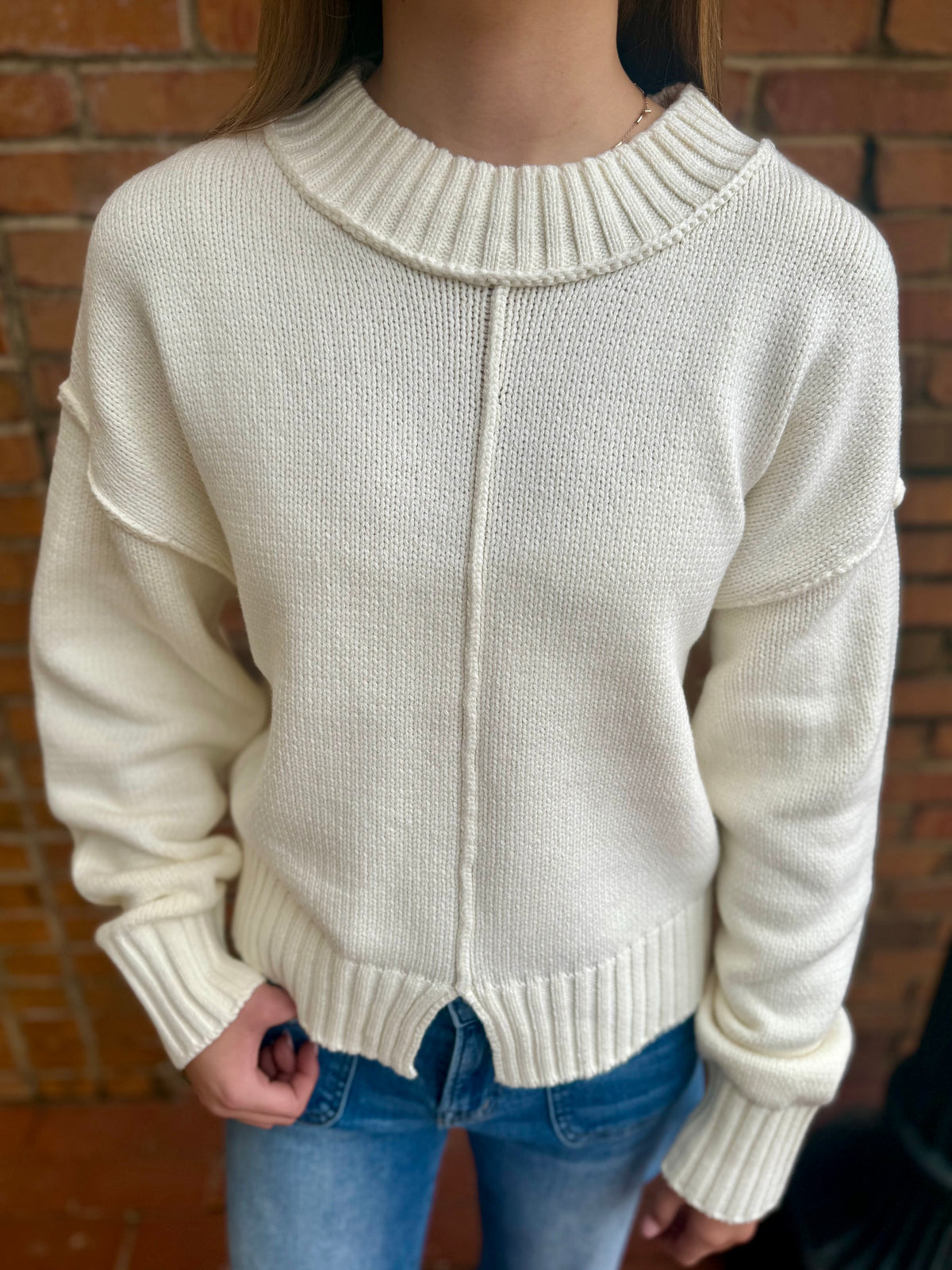 Split Hem Sweater - Cream