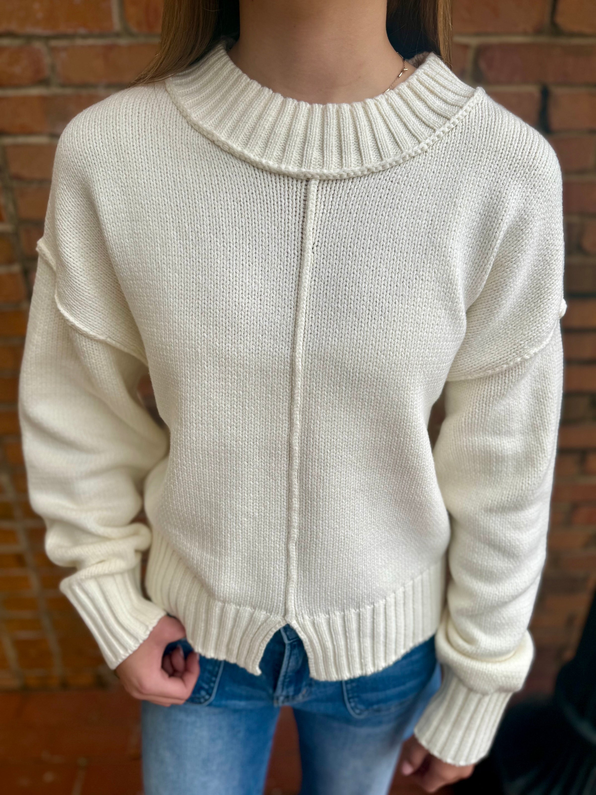 Split Hem Sweater - Cream