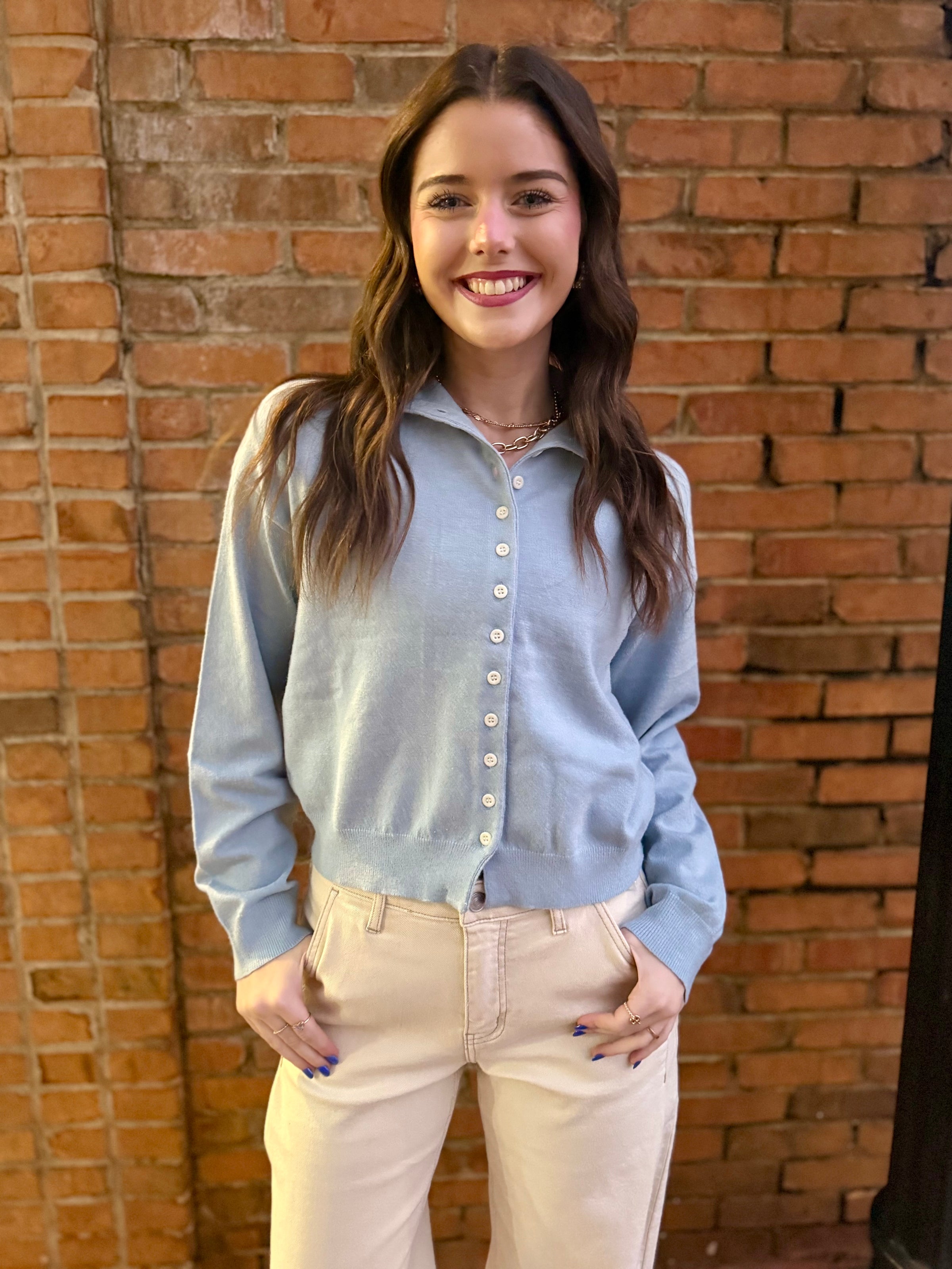 Mallory Powder Blue Button up Cardigan