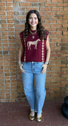 Burgundy Sleeveless Horse Knit Vest