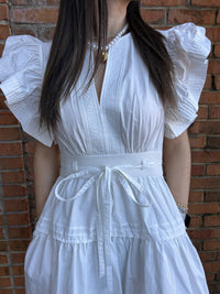 Flutter sleeve peplum poplin mini dress-white