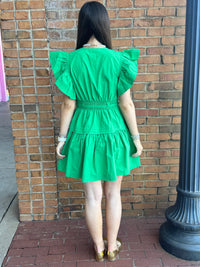 Kelly Green flutter sleeve peplum  mini dress