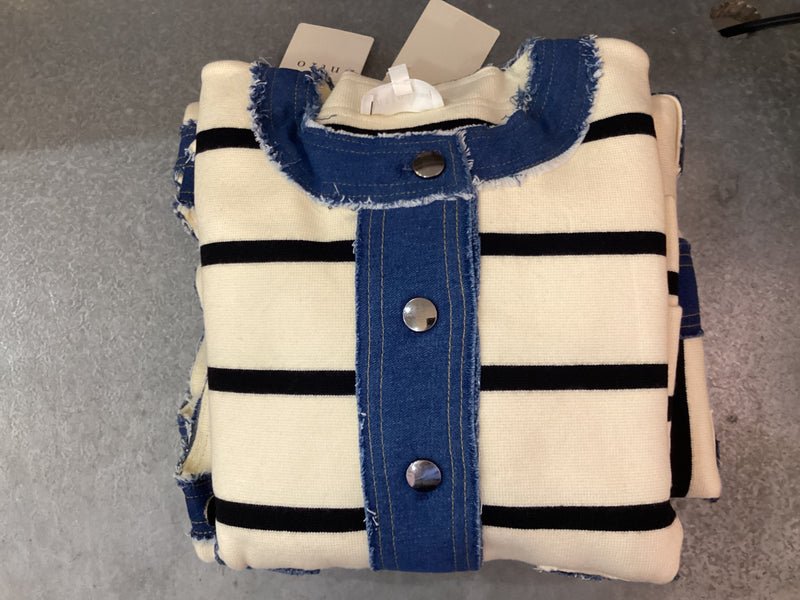 White Stripe and Denim Jacket