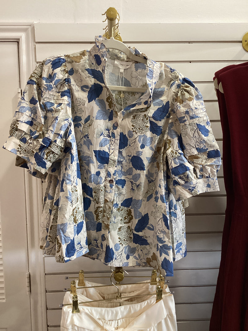 Floral Leaf Puff Sleeve Blouse