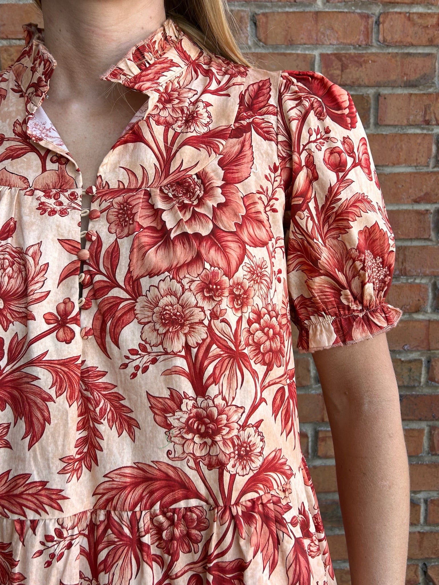 TCEC Floral Print Ruffled Mock Dress