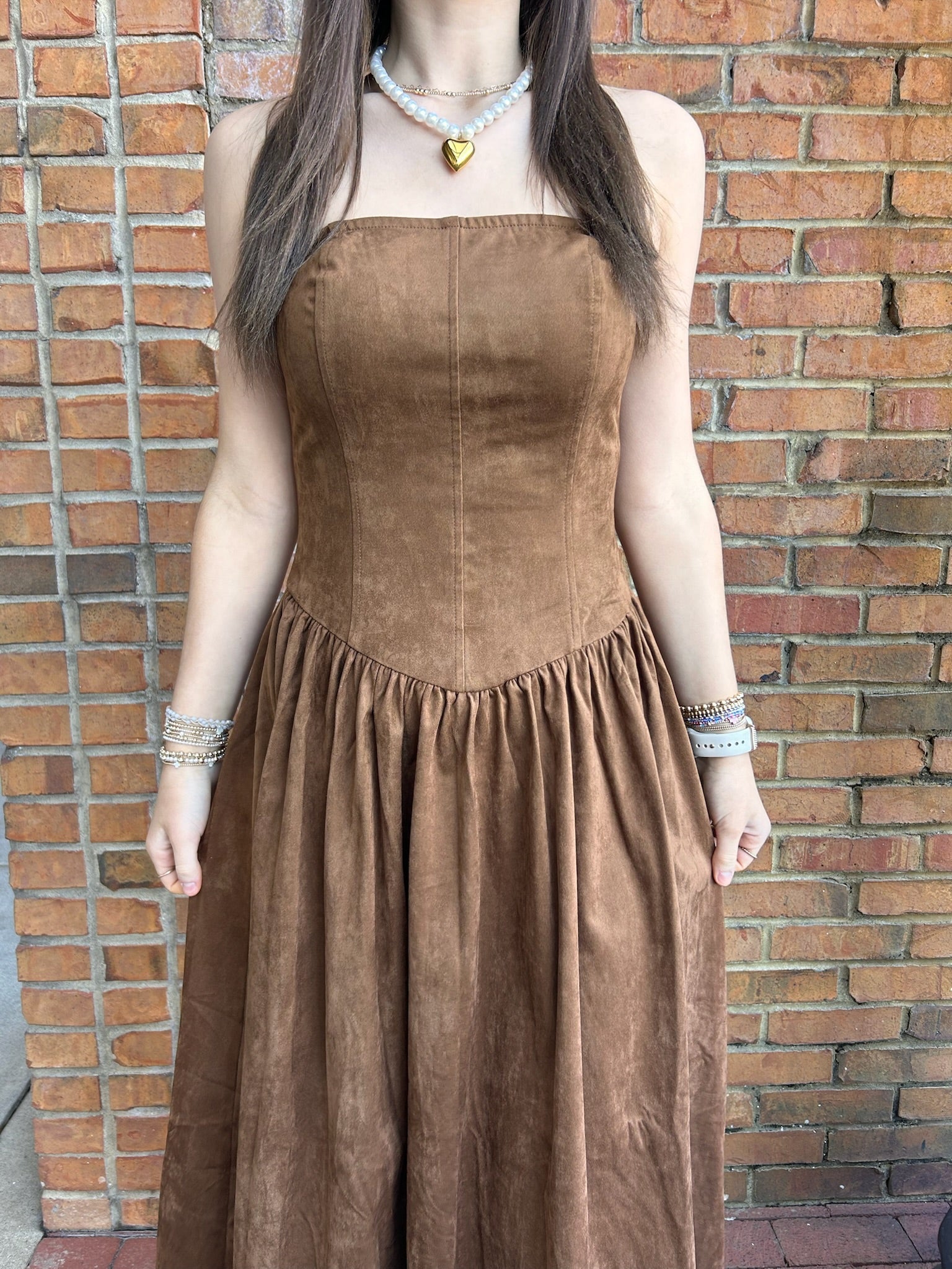 Suede midi dress-brown