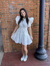 Flutter sleeve peplum poplin mini dress-white