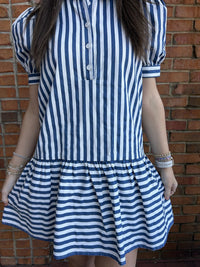 Stripped Short Sleeve Drop Waist Dress