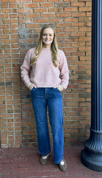 Pink and White Scallop Trim Sweater