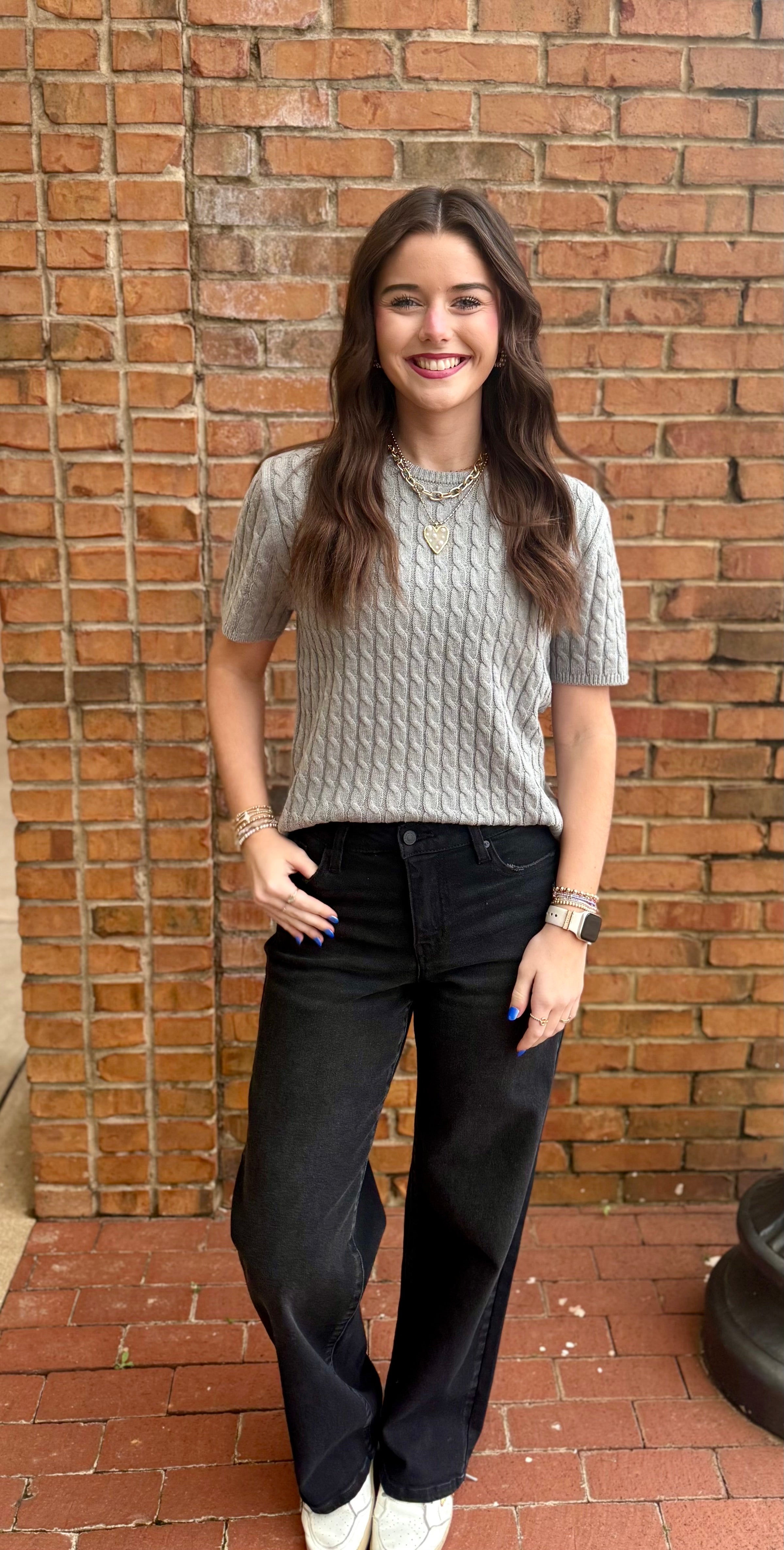 Cable Knit Sweater - Gray