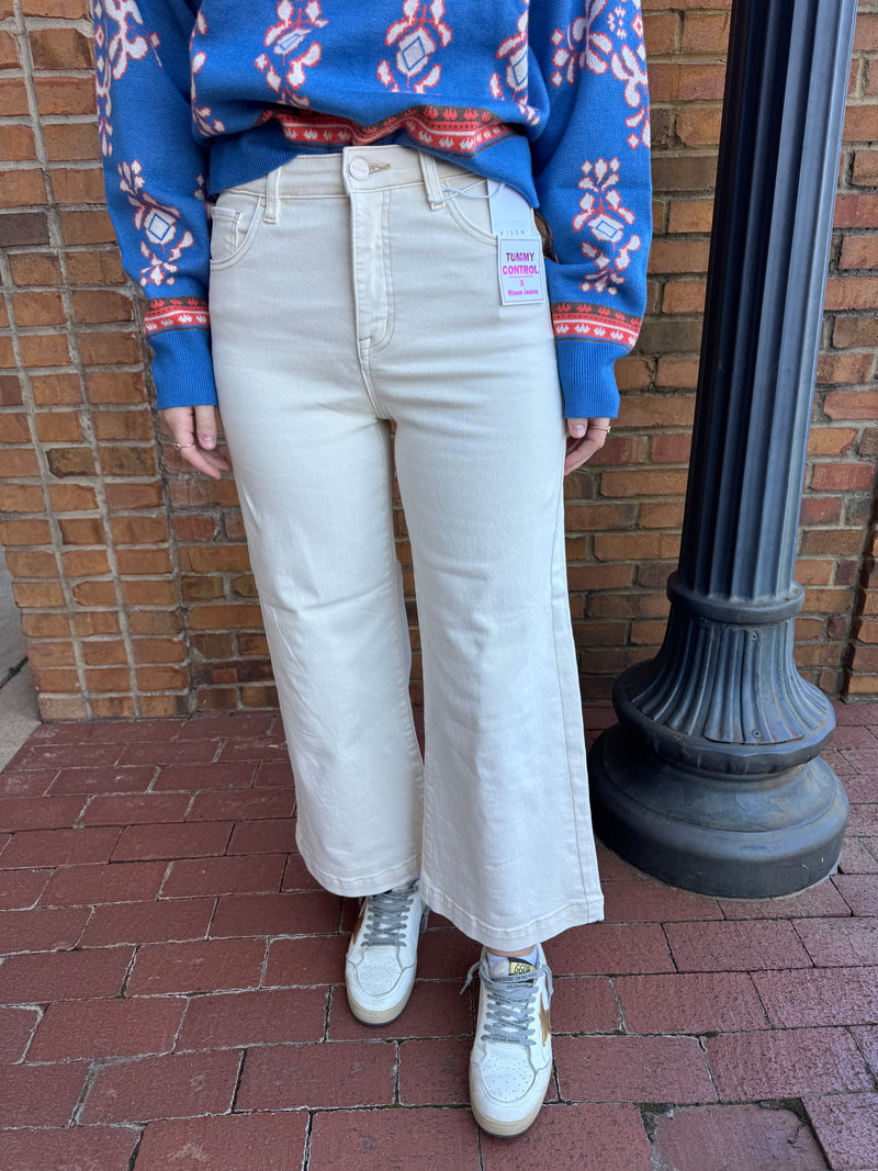 Cream High Rise Adjustable Jeans