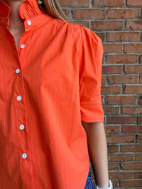 Orange Pinstripe Puff Sleeve Shirt