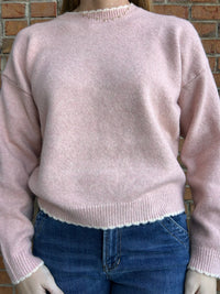Pink and White Scallop Trim Sweater
