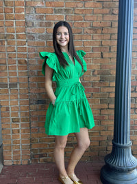 Kelly Green flutter sleeve peplum  mini dress
