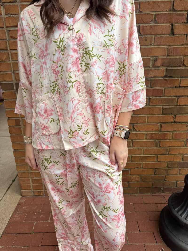 Floral Satin Pajama Set