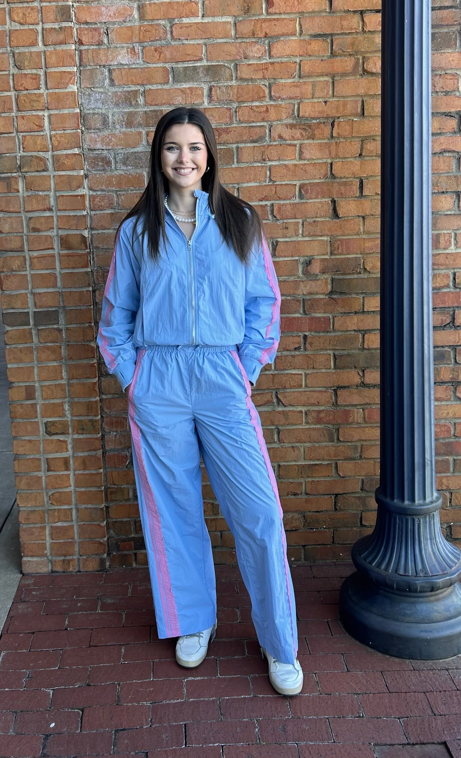 Track pants with lace detail-sky blue