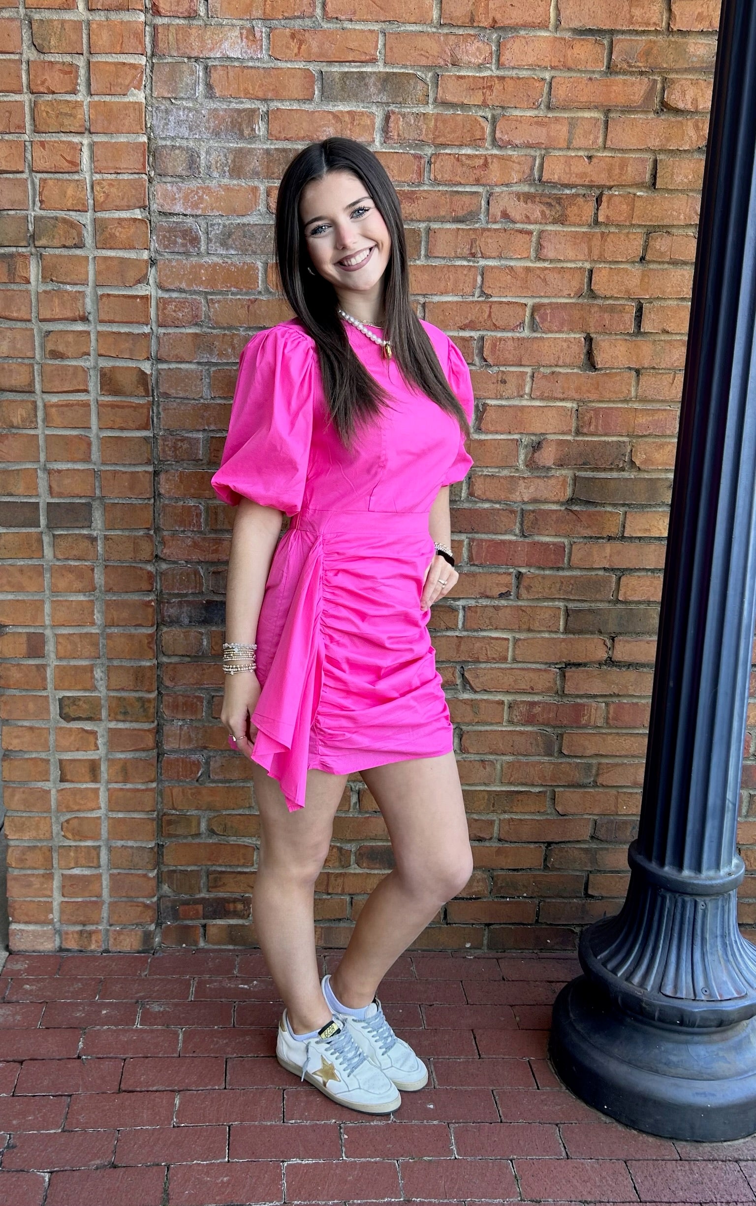 Fuchsia puff sleeve dress