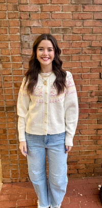 Cream Heart and Bow Button up Sweater