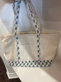 Block Print Large Classic Tote - Aqua