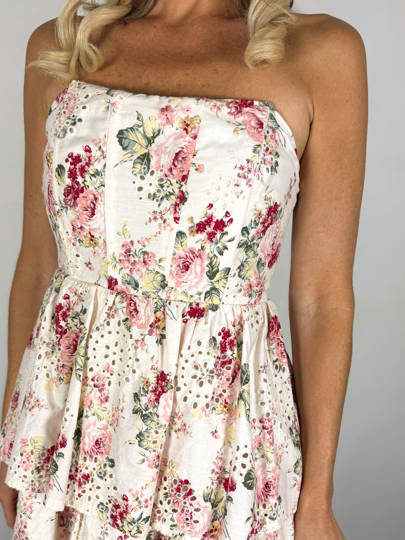 Miss Sweetheart Eyelet Strapless Midi Dress