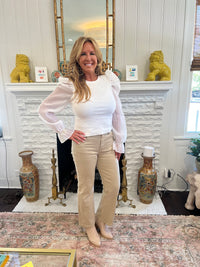 Mid Rise Distressed Denim-Sand