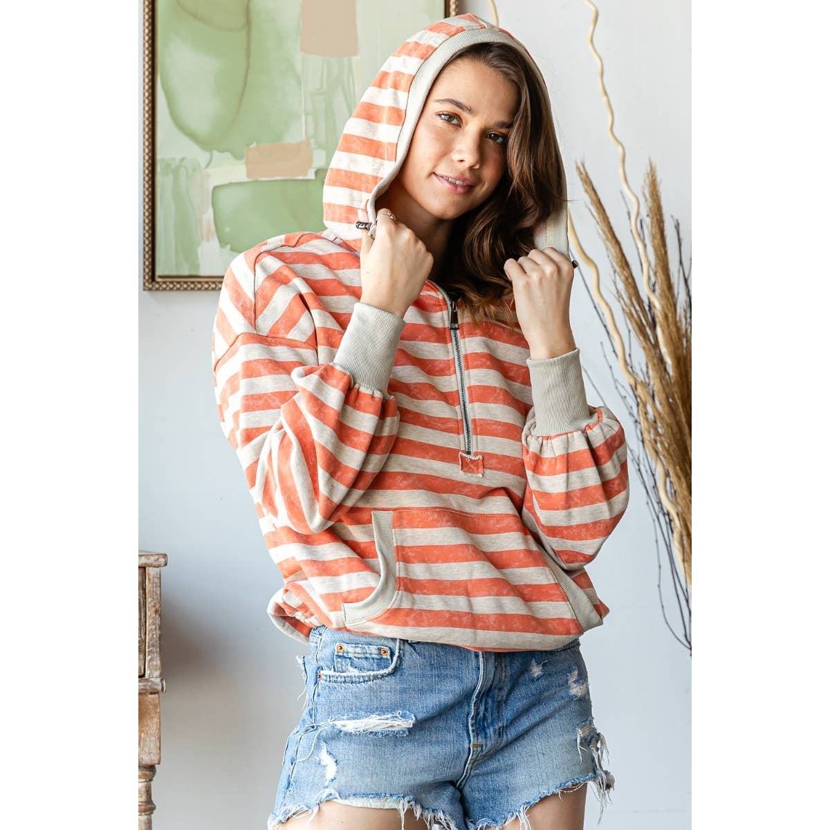 Orange and Tan stripe hoodie