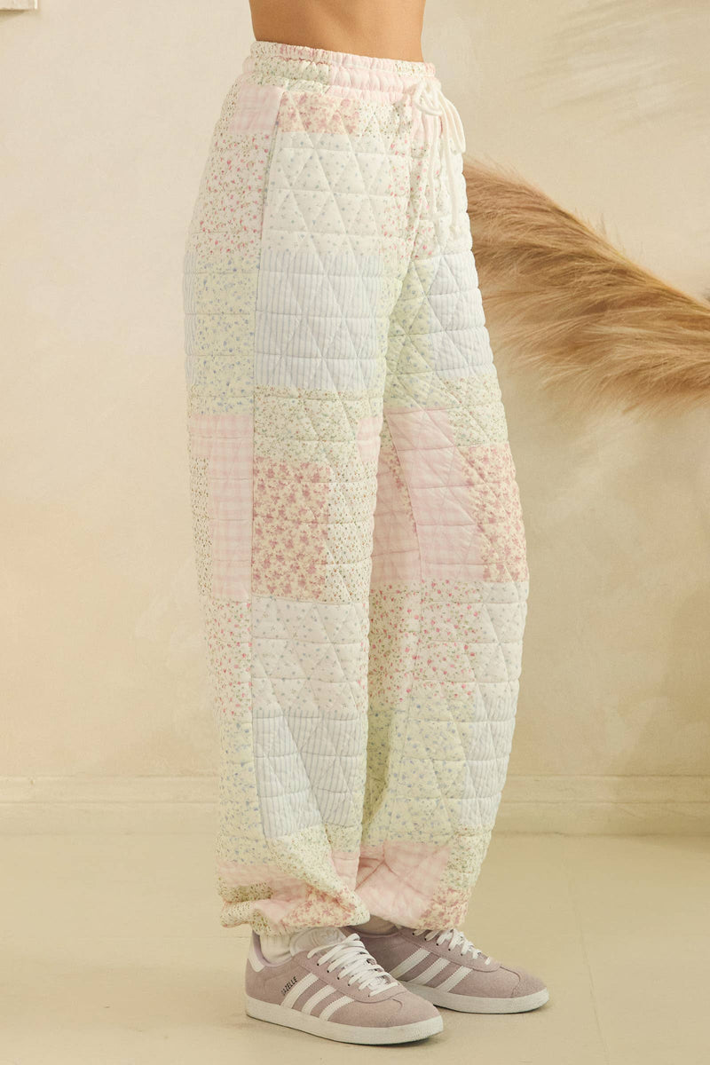 Pink and cream quilted joggers