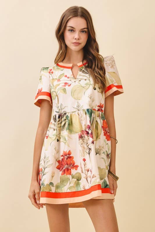 TCEC Floral piped stripe dress