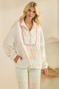 Pink and cream quilted hoodie